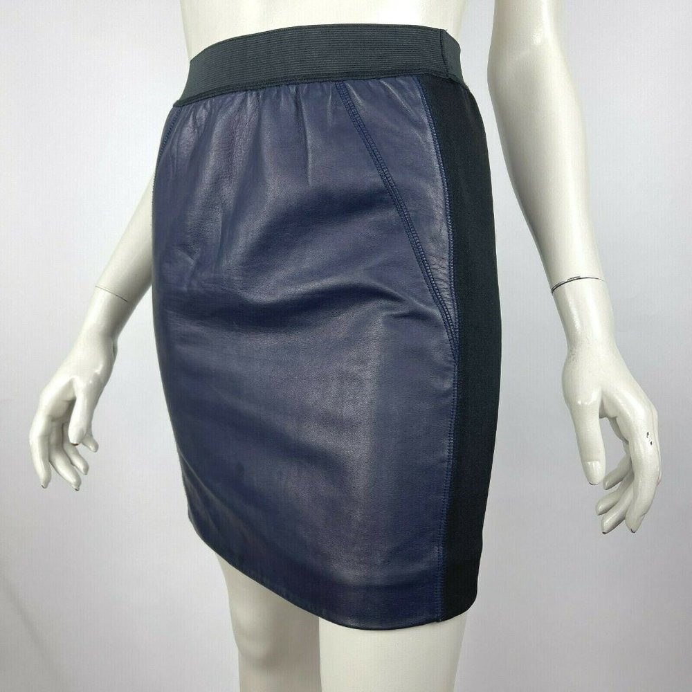 Sandro Paris Leather Front Mini Skirt Elastic Wais - Picture 4 of 11